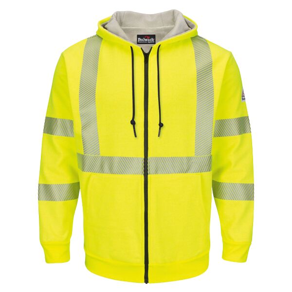 Men's Hi-Visibility Zip-Front Hooded Fleece Sweatshirt with Waffle Lining Thumbnail
